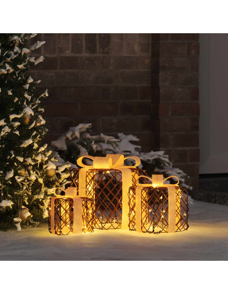 Scatola regalo di Natale illuminata 3 pz 150 LED Bianco caldo
