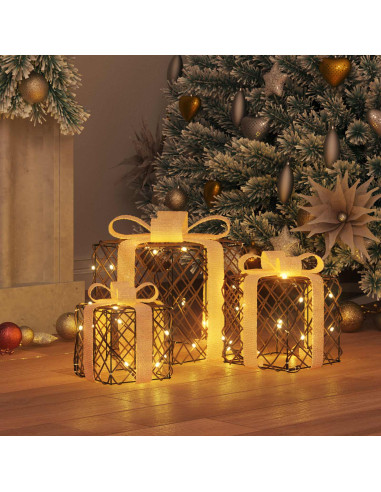 Scatola regalo di Natale illuminata 3 pz 150 LED Bianco caldo