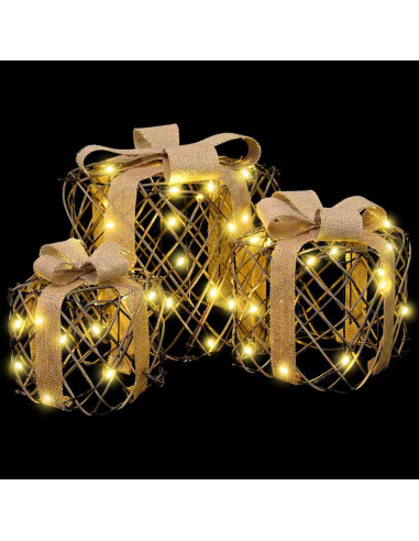Scatola regalo di Natale illuminata 3 pz 150 LED Bianco caldo