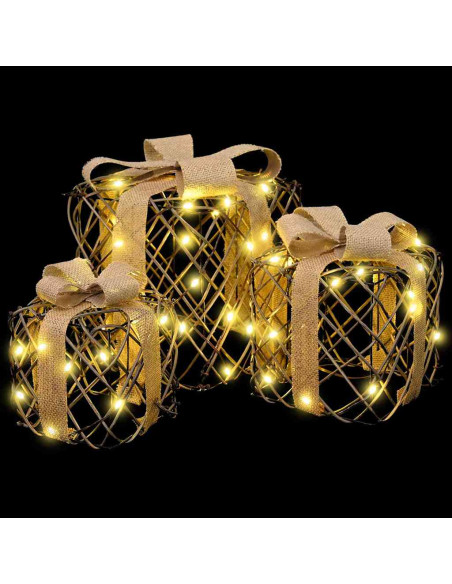 Scatola regalo di Natale illuminata 3 pz 150 LED Bianco caldo
