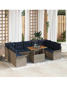 Set Divano da Giardino 10 pz grigio e blu navy