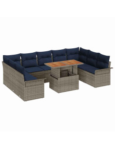 Set Divano da Giardino 10 pz grigio e blu navy 2
