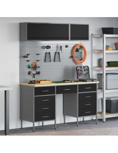 Set di mobili da lavoro con cassetto 8 pz Nero
