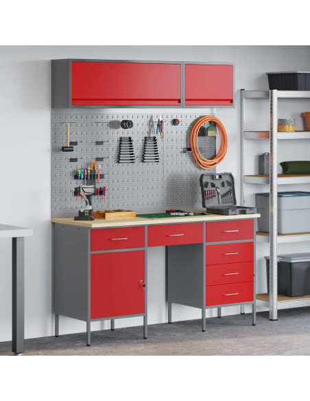 Set di mobili da lavoro con cassetto con blocco 8 pcs Rosso