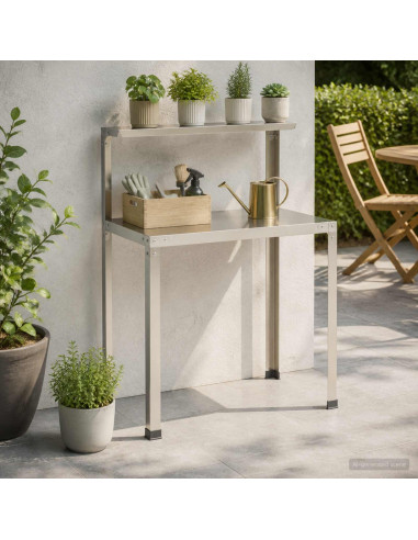 Tavolo da rinvaso 60 x 50 x 104 cm Acciaio Inox Argento