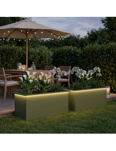 Fioriera da giardino con LED 2 pz Verde Oliva 40 x 80 x 40 cm