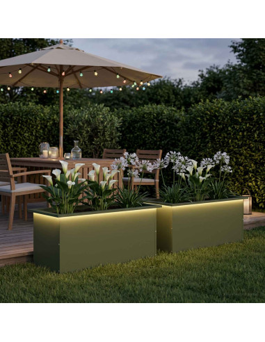 Fioriera da giardino con LED 2 pz Verde Oliva 40 x 80 x 40 cm