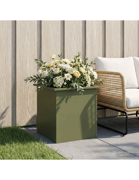 Fioriera da giardino con LED Verde Oliva 50 x 50 x 48 cm