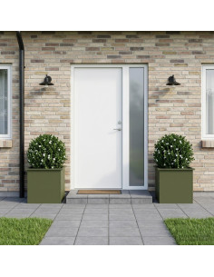 Fioriera da giardino con LED 2 pz Verde Oliva 50 x 50 x 48 cm