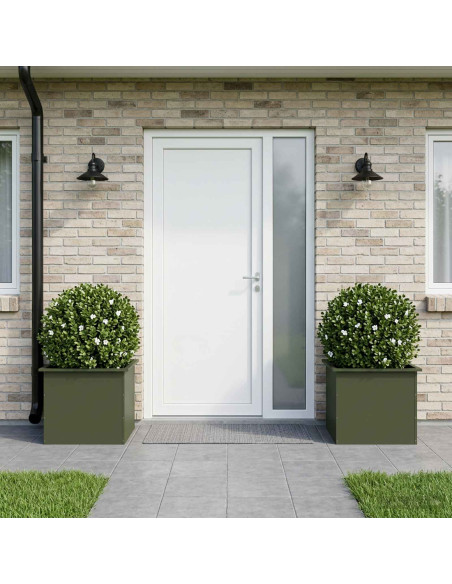 Fioriera da giardino con LED 2 pz Verde Oliva 50 x 60 x 48 cm