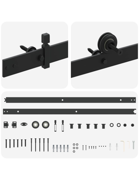 Kit di ferramenta per porta scorrevole 200 cm Acciaio Nero