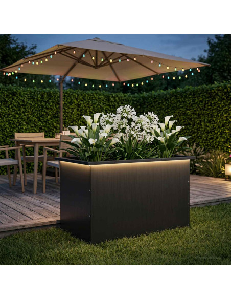 Fioriera da giardino con LED Nero 50 x 80 x 48 cm Acciaio