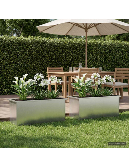 Fioriera da giardino con LED 2 pz Argento 40 x 100 x 40 cm
