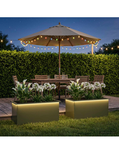 Fioriera da giardino con LED 2 pz Verde Oliva 50 x 80 x 48 cm
