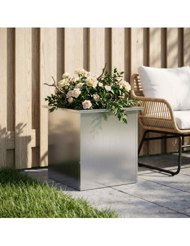 Fioriera da giardino con LED Argento 50 x 50 x 48 cm