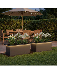 Fioriera da giardino con LED 2 pz Nero 30 x 60 x 30 cm Acciaio