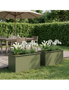 Fioriera da giardino con LED 2 pz Verde Oliva 50 x 100 x 48 cm