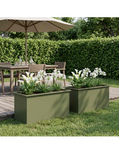 Fioriera da giardino con LED 2 pz Verde Oliva 50 x 100 x 48 cm