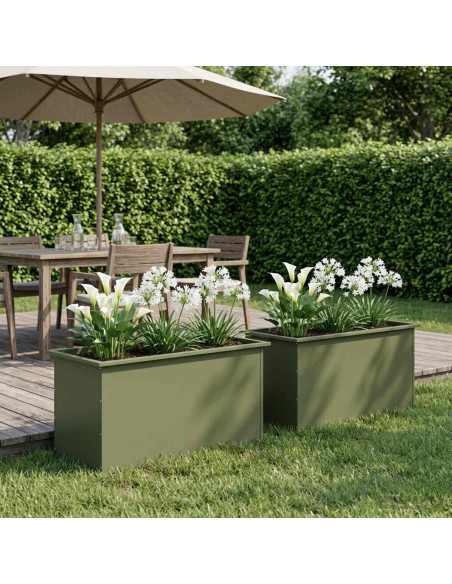 Fioriera da giardino con LED 2 pz Verde Oliva 50 x 100 x 48 cm