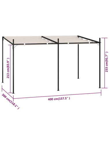 Gazebo con Tetto Retrattile 400x300x233 cm Crema