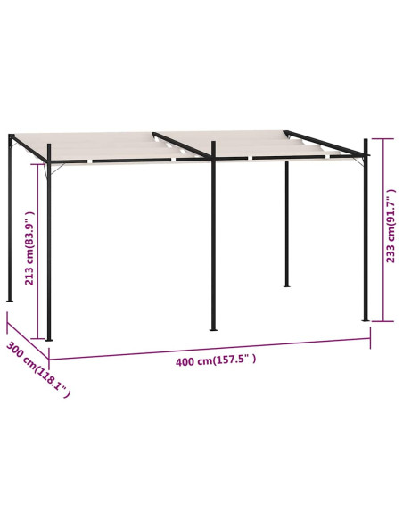 Gazebo con Tetto Retrattile 400x300x233 cm Crema