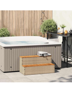 Bordo per Vasca Idromassaggio Beige Polyrattan&Massello Acacia