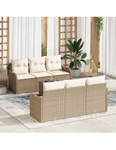 Set Divano da Giardino 7 pz Beige polyrattan