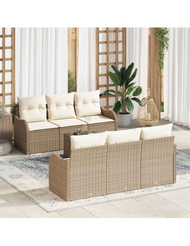 Set Divano da Giardino 7 pz Beige polyrattan