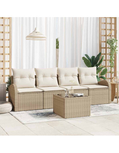 Set Divano da Giardino Beige 55 x 55 x 37 cm polyrattan