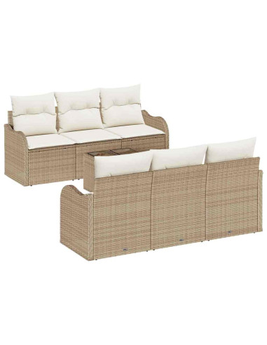Set Divano da Giardino 7 pz Beige polyrattan