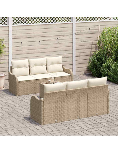 Set Divano da Giardino 7 pz Beige polyrattan