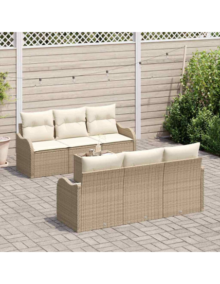Set Divano da Giardino 7 pz Beige polyrattan