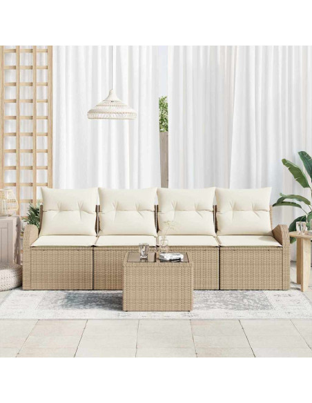Set Divano da Giardino Beige 55 x 55 x 37 cm polyrattan