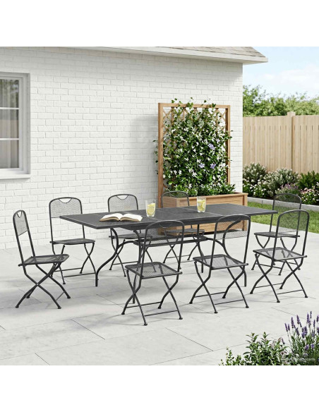 Set da Pranzo per Giardino 9 pz Antracite Rete e Acciaio