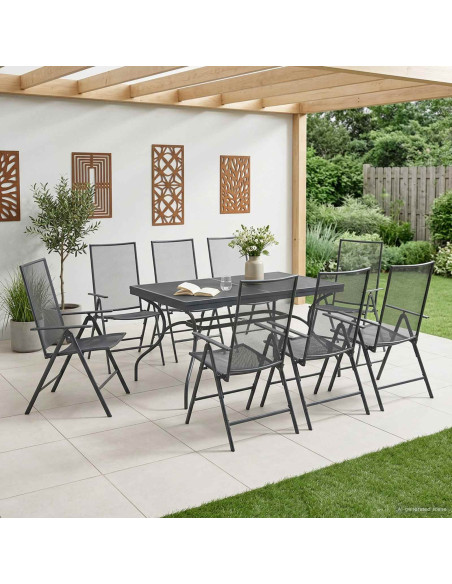 Set da Pranzo per Giardino 9 pz Antracite Rete e Acciaio