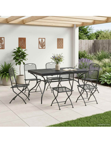 Set da Pranzo per Giardino 7 pz Antracite Rete e Acciaio