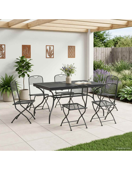 Set da Pranzo per Giardino 7 pz Antracite Rete e Acciaio