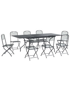 Set da Pranzo per Giardino 9 pz Antracite Rete e Acciaio 2