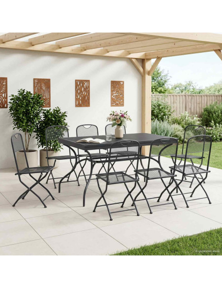 Set da Pranzo per Giardino 9 pz Antracite Rete e Acciaio