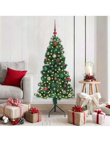 Albero di Natale Artificiale Angolare con 150 LED Verde 150 cm