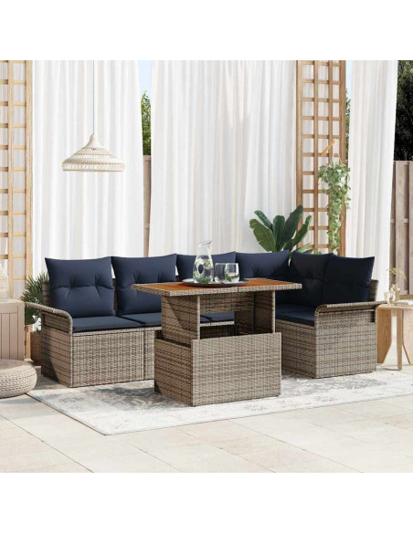 Set Divano da Giardino 6 pz Grigio e Blu Navy polyrattan