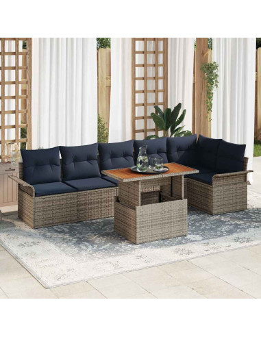 Set Divano da Giardino 7 pz Grigio e Blu Navy polyrattan