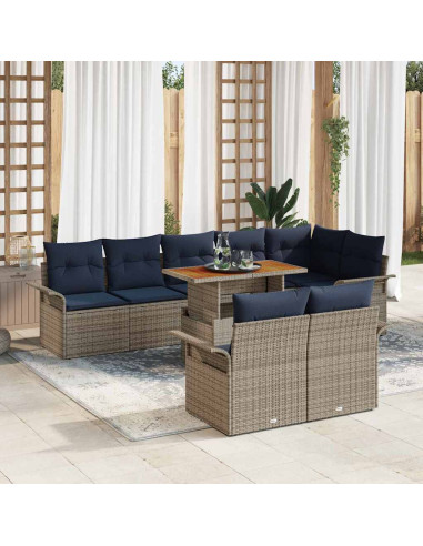 Set Divano da Giardino 9 pz grigio e blu navy