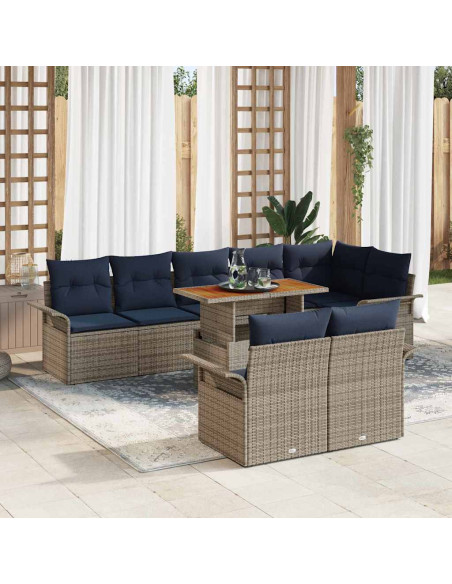 Set Divano da Giardino 9 pz grigio e blu navy