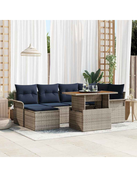 Set Divano da Giardino 7 pz grigio e blu navy