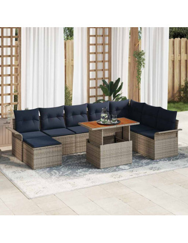 Set Divano da Giardino 9 pz grigio e blu navy