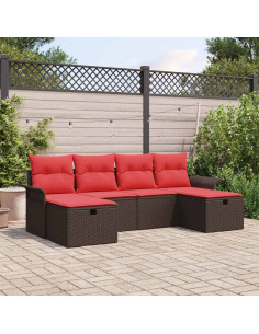 Set Divano da Giardino 6 pz Marrone e Rosso polyrattan