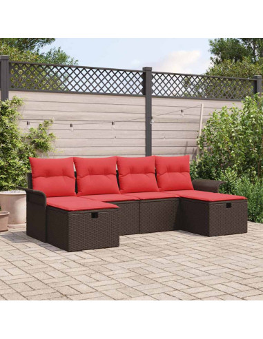 Set Divano da Giardino 6 pz Marrone e Rosso polyrattan