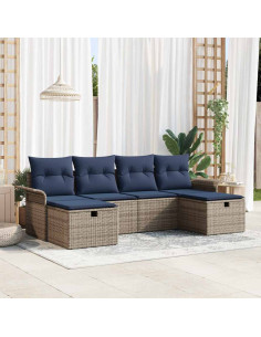 Set Divano da Giardino 6 pz Grigio e Blu Navy polyrattan