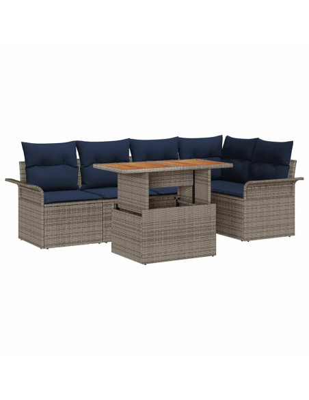 Set Divano da Giardino 6 pz Grigio e Blu Navy polyrattan